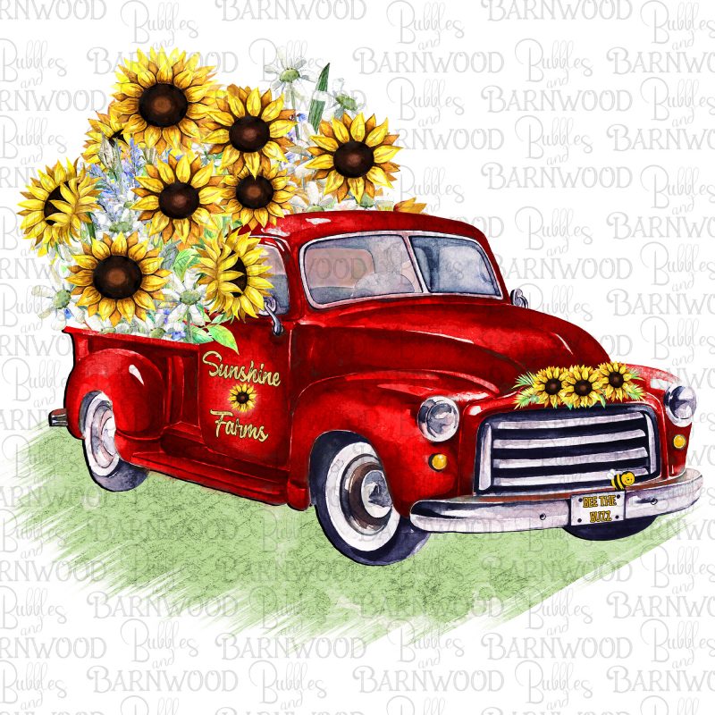 Red Vintage Truck and Sunflowers Design