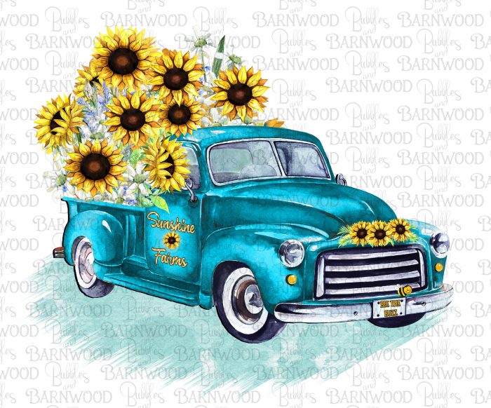 Teal Truck Sunflowers