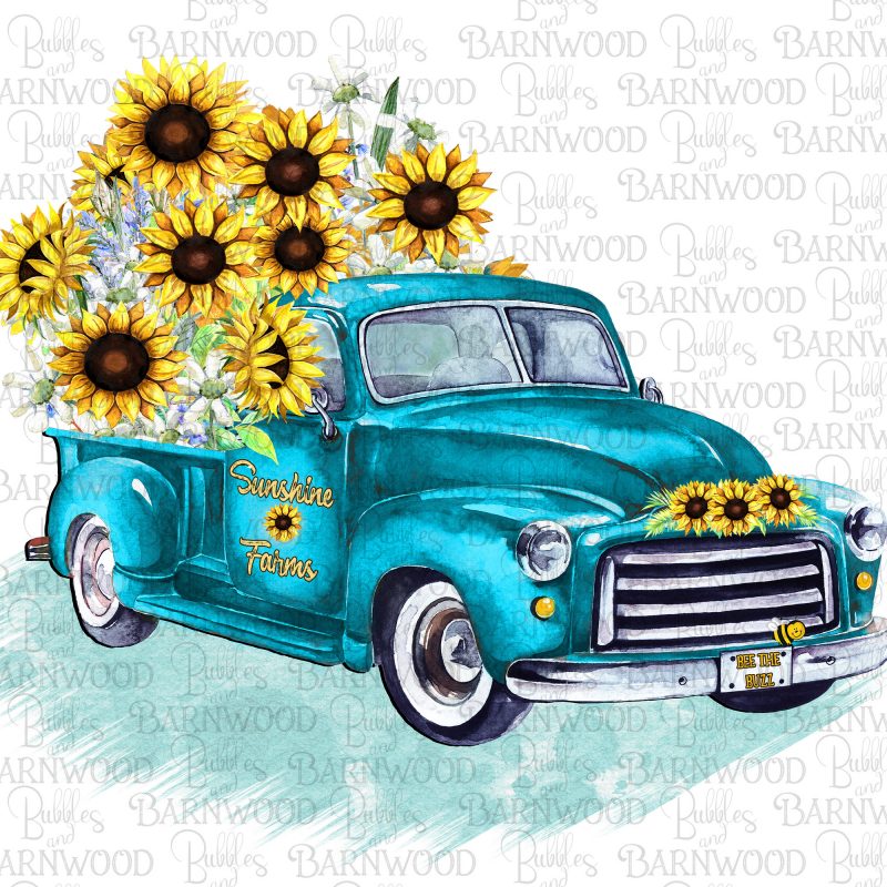 Teal Truck Sunflowers